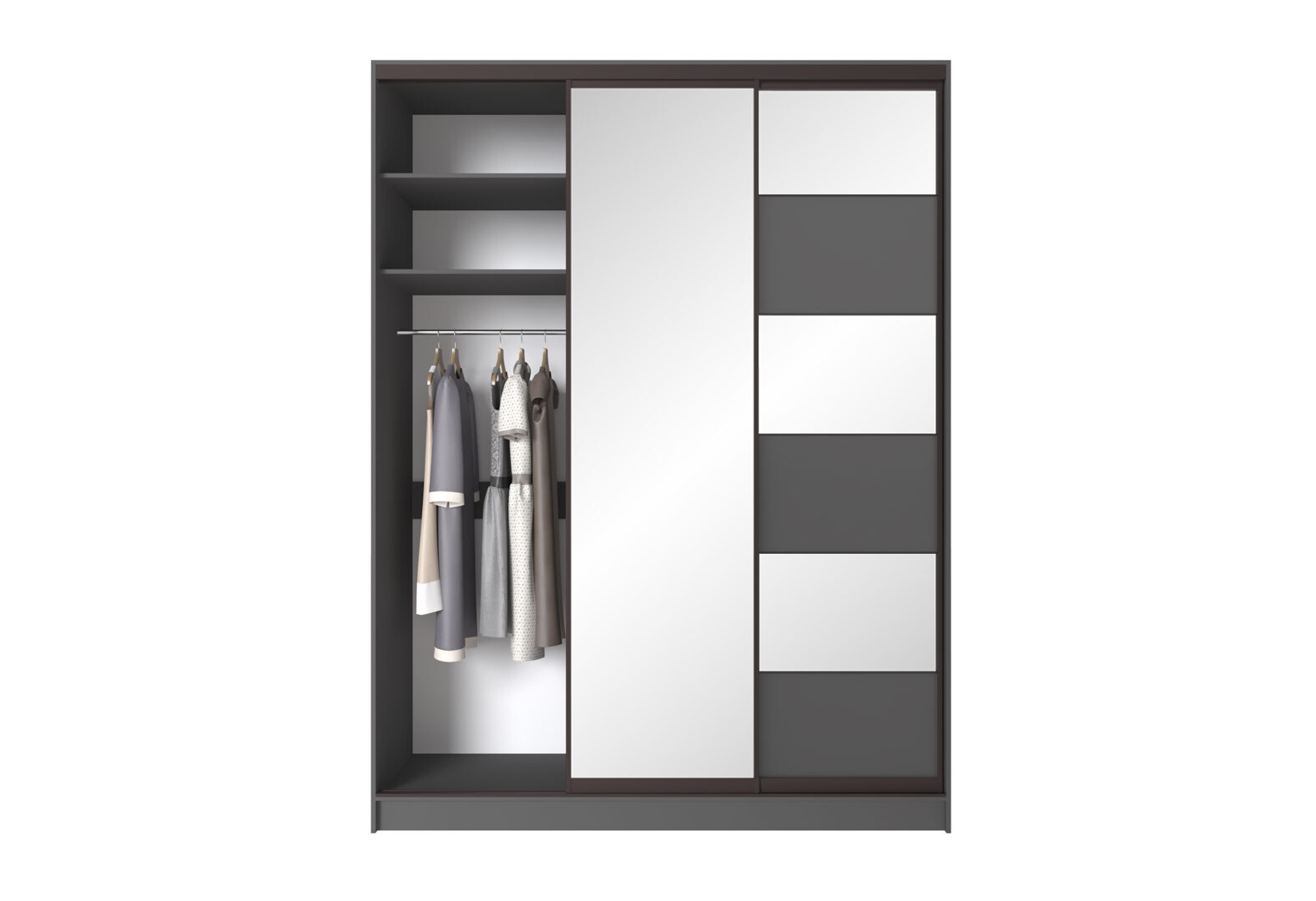 Фото 5 - Шкаф-купе Киевский стандарт 3-дверный с зеркалом и комби ДСП/зеркало 180x240x60 см, антрацит