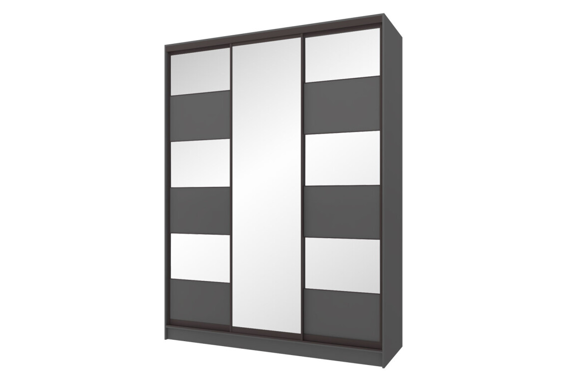 Фото Шкаф-купе Киевский стандарт 3-дверный с зеркалом и комби ДСП/зеркало 180x240x60 см, антрацит