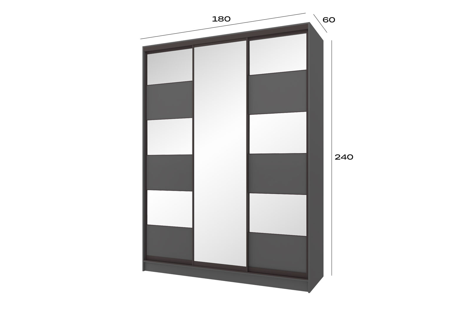 Фото 8 - Шкаф-купе Киевский стандарт 3-дверный с зеркалом и комби ДСП/зеркало 180x240x60 см, антрацит