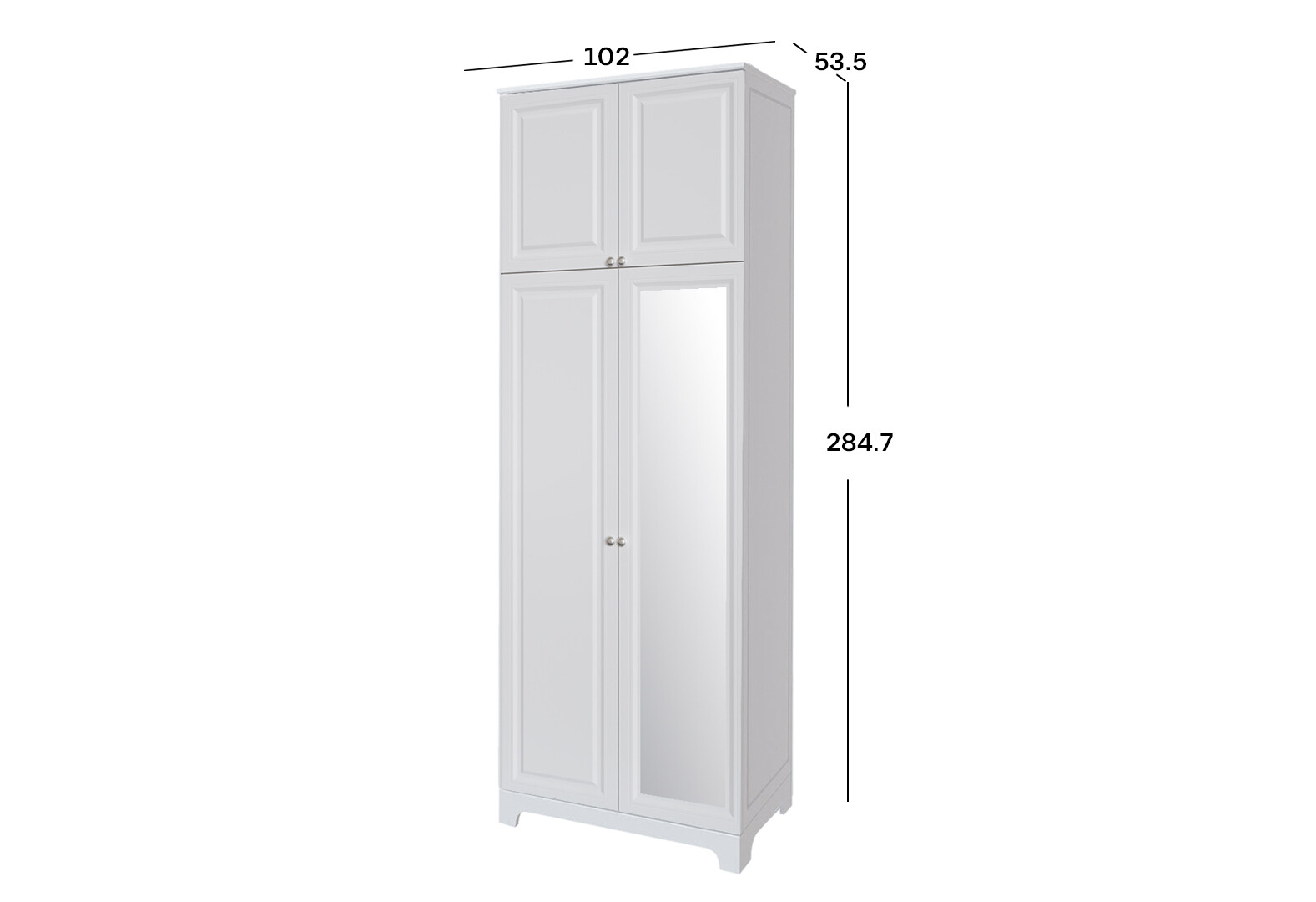 Фото 2 - Шафа VIP-master Мадрид МДФ 2-дверна з високою антресоллю та дзеркалом V.1 102 см, білий