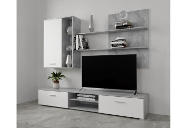 Фото Стенка Gerbor холдинг Кватро 200 см бетон ательер / нимфеа альба (полка бетон ательер)