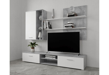 Фото Стенка Gerbor холдинг Кватро 200 см бетон ательер / нимфеа альба (полка нимфеа альба)