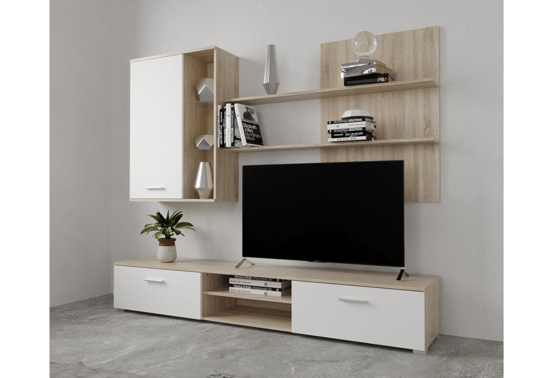 Фото Стенка Gerbor холдинг Кватро 200 см дуб сонома / нимфеа альба (полка дуб сонома)