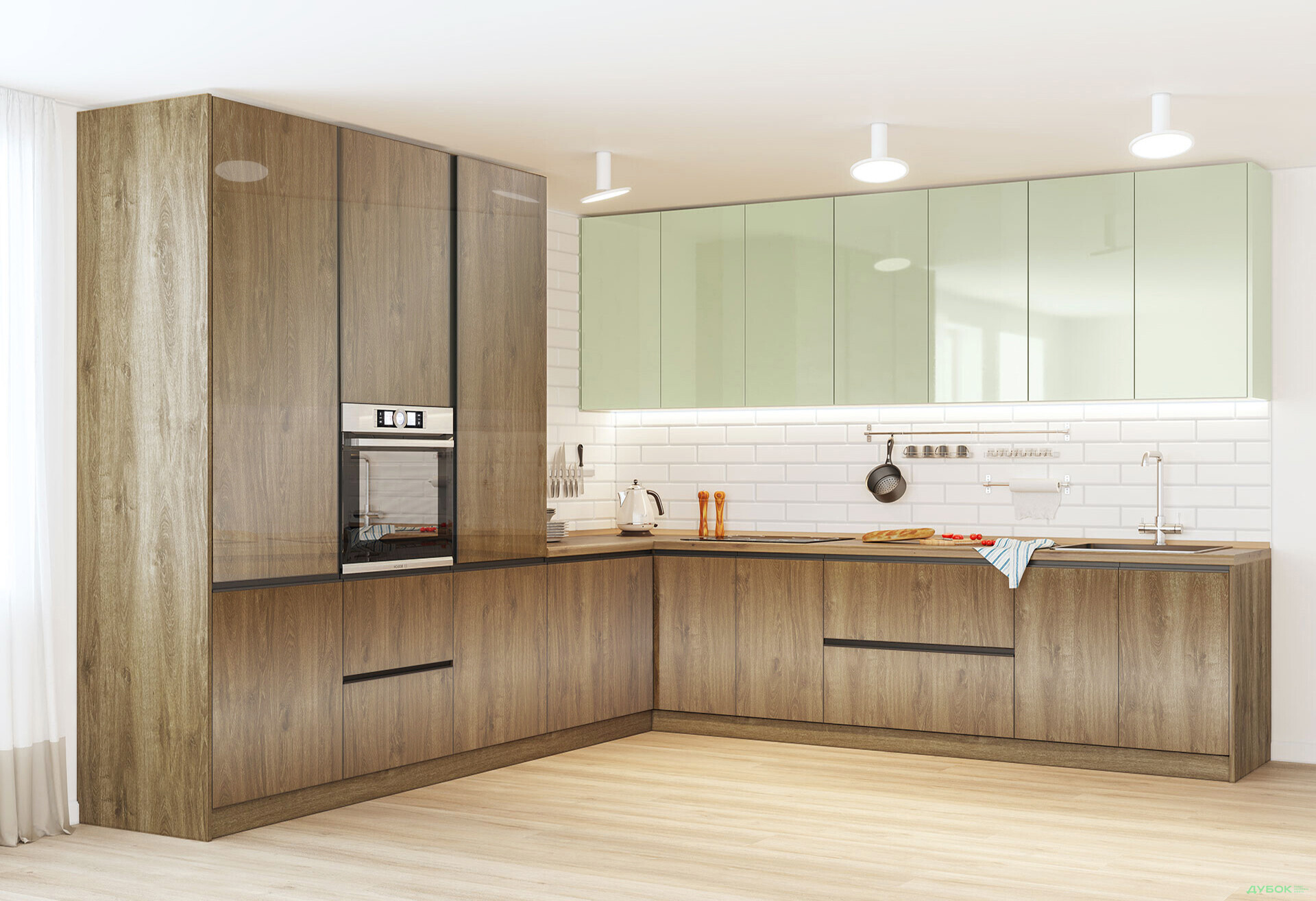 Фото 1 - Кухня Svit Mebliv Софи Лак Комплект 3.2х2.4 I Белый / Морское дерево винтаж лак, лемонграсс лак