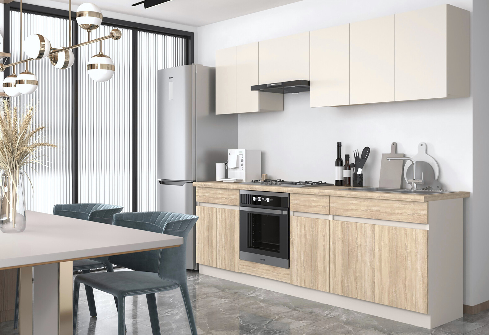 Фото 2 - Кухня Gerbor холдинг Юлия 2.6 м, Кашемир / кашемир, дуб сонома