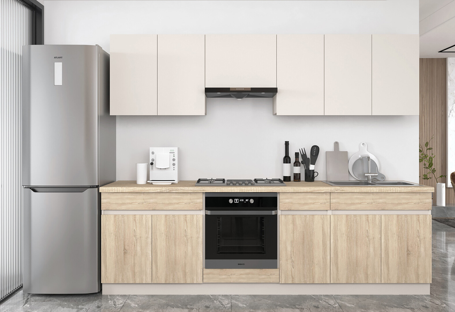 Фото 1 - Кухня Gerbor холдинг Юлия 2.6 м, Кашемир / кашемир, дуб сонома