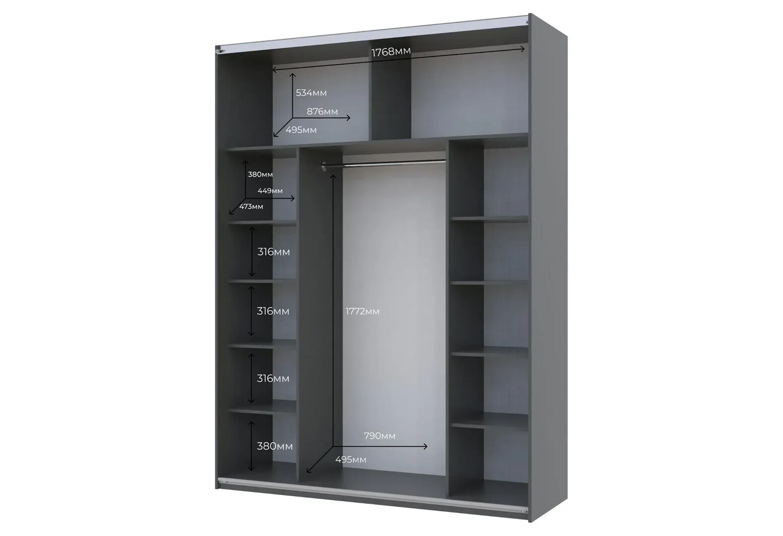 Фото 5 - Шафа-купе Doros G-Caiser / Джі-Кейзер 2-дверна з дзеркалами 180 см, графіт