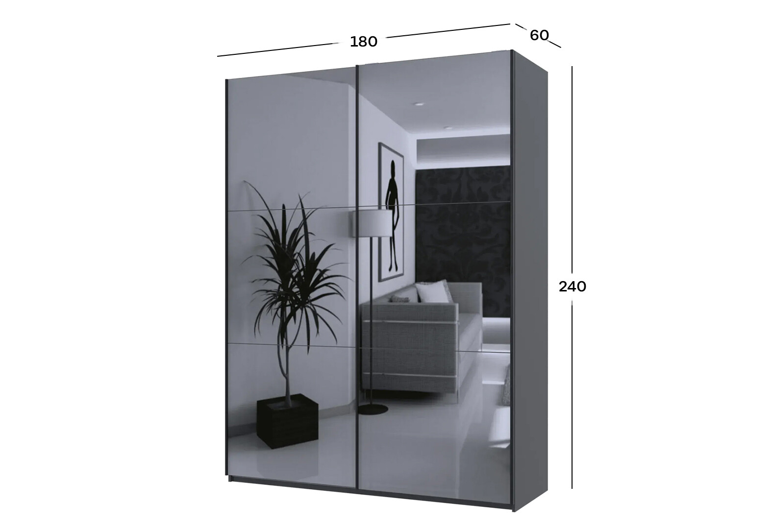 Фото 6 - Шафа-купе Doros G-Caiser / Джі-Кейзер 2-дверна з дзеркалами 180 см, графіт