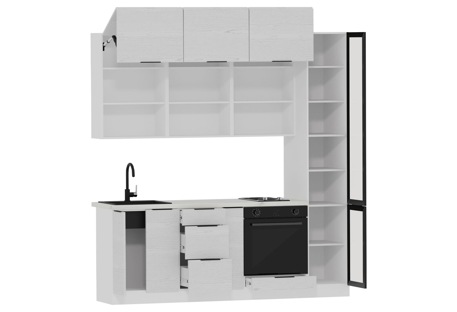 Фото 3 - Кухня Мебель Стар Диплос / Diplos Blum 2.2 с витриной, аляска белая / белое дерево