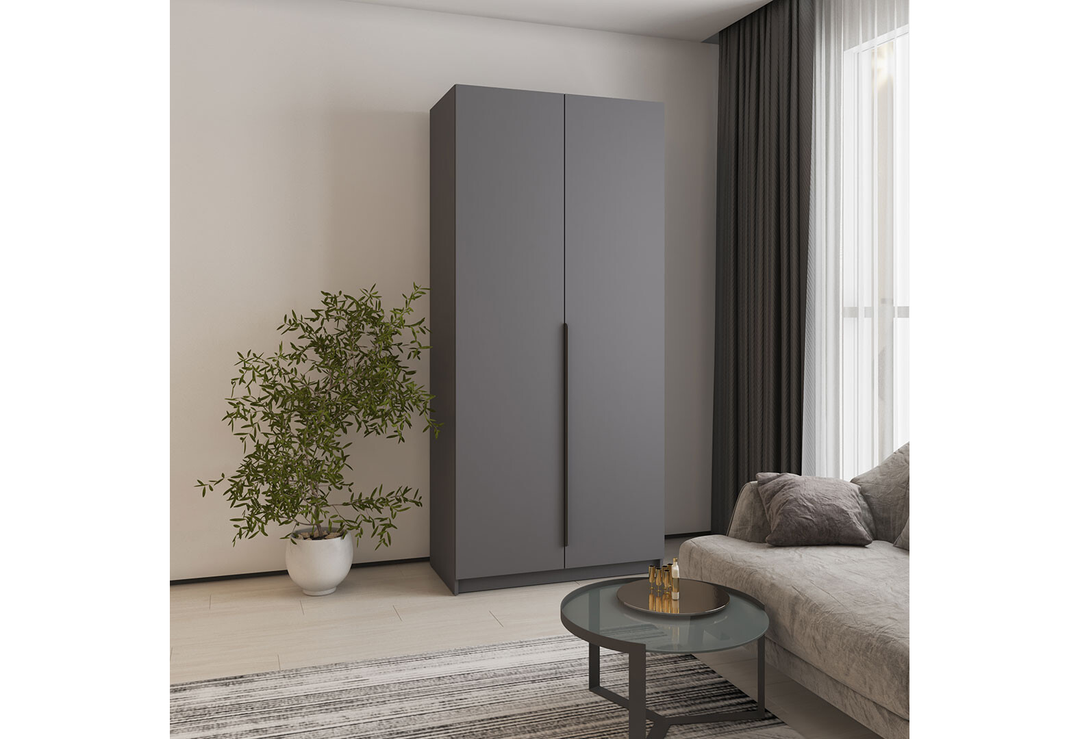 Фото 2 - Шкаф Мебель Стар Оскар 2-дверный 100 см Антрацит