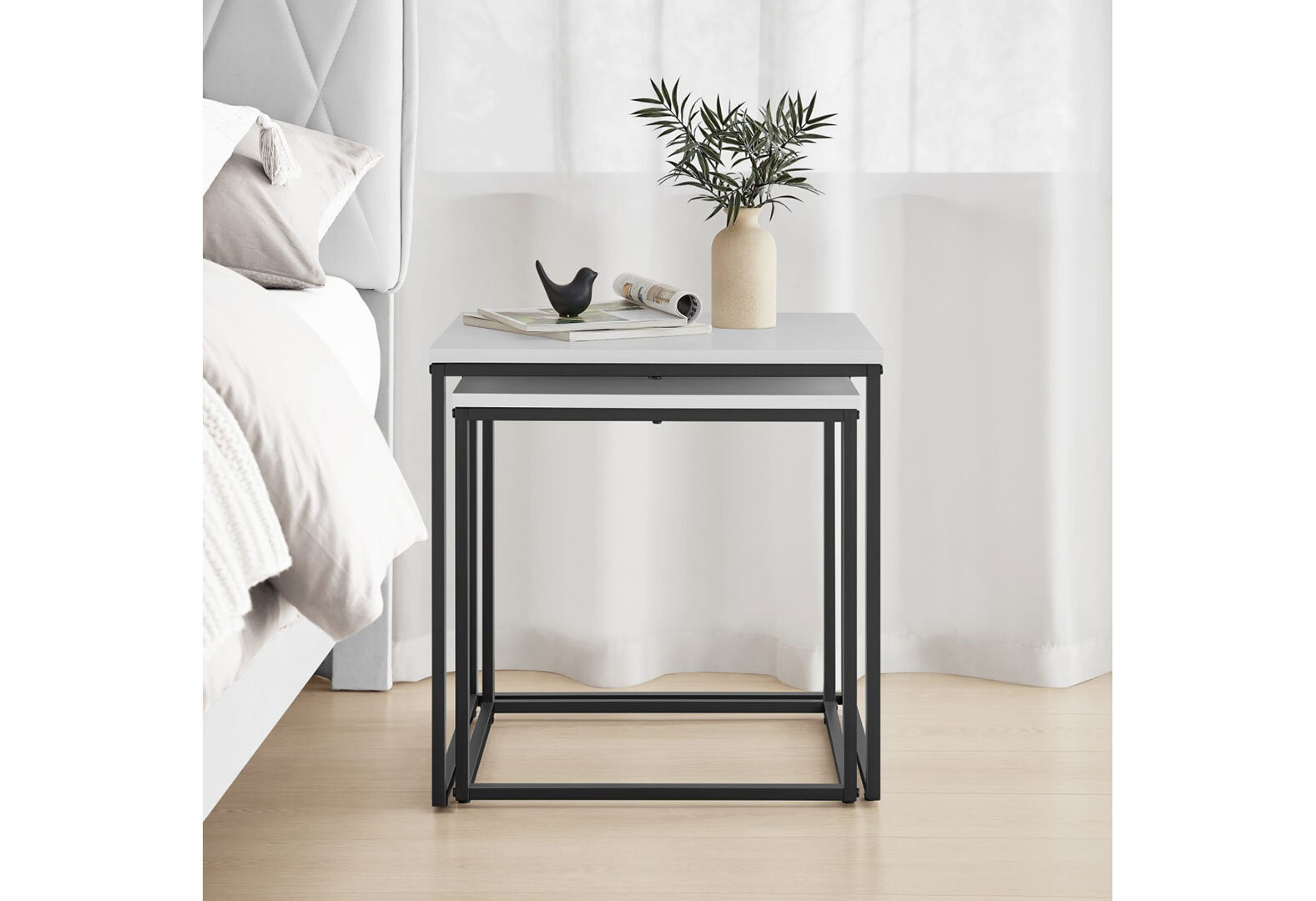Фото 5 - Стіл журнальний Kredens furniture квадратний 2 шт, 50 / 45 см, білий / ніжки чорні