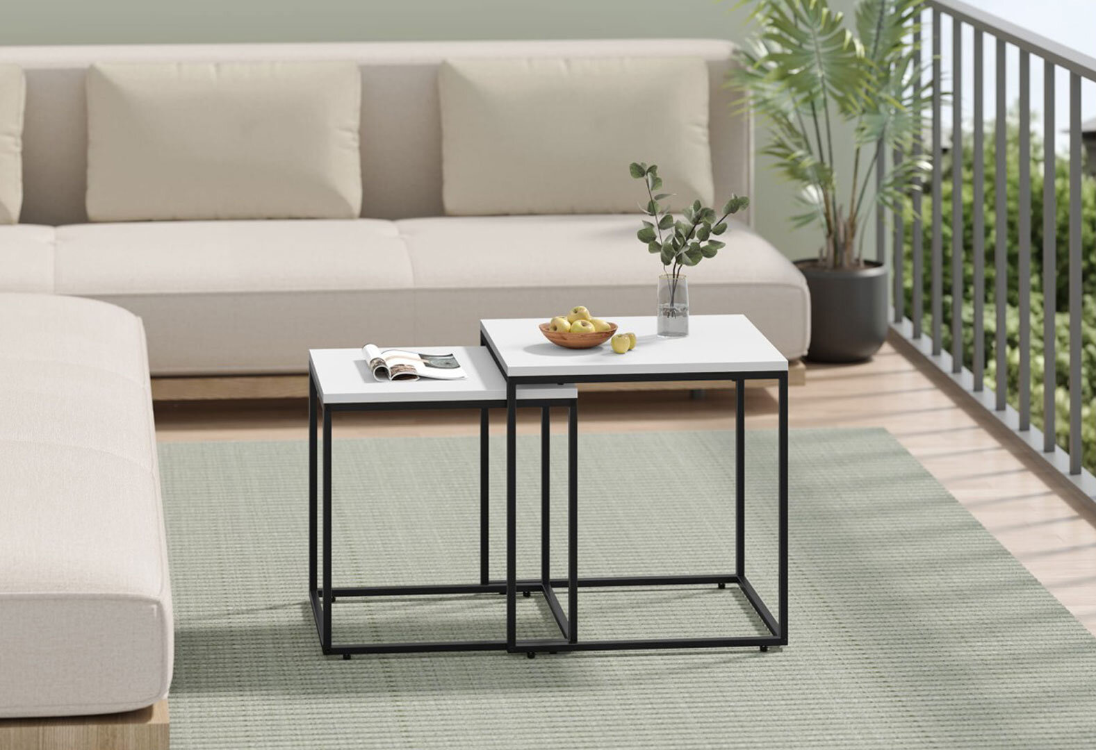 Фото 3 - Стіл журнальний Kredens furniture квадратний 2 шт, 50 / 45 см, білий / ніжки чорні
