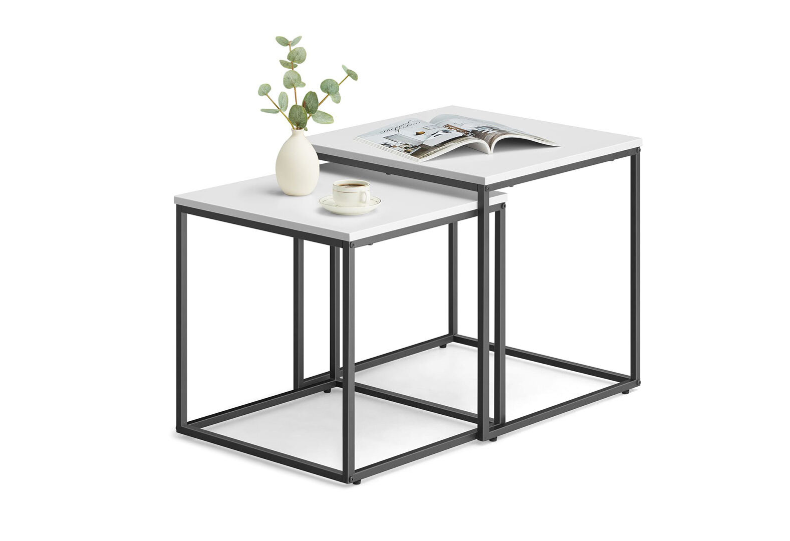 Фото 6 - Стіл журнальний Kredens furniture квадратний 2 шт, 50 / 45 см, білий / ніжки чорні