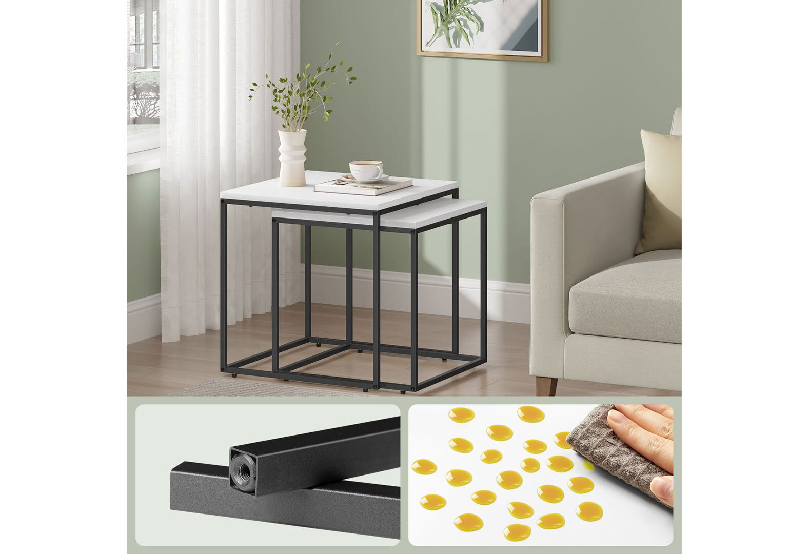 Фото 4 - Стіл журнальний Kredens furniture квадратний 2 шт, 50 / 45 см, білий / ніжки чорні