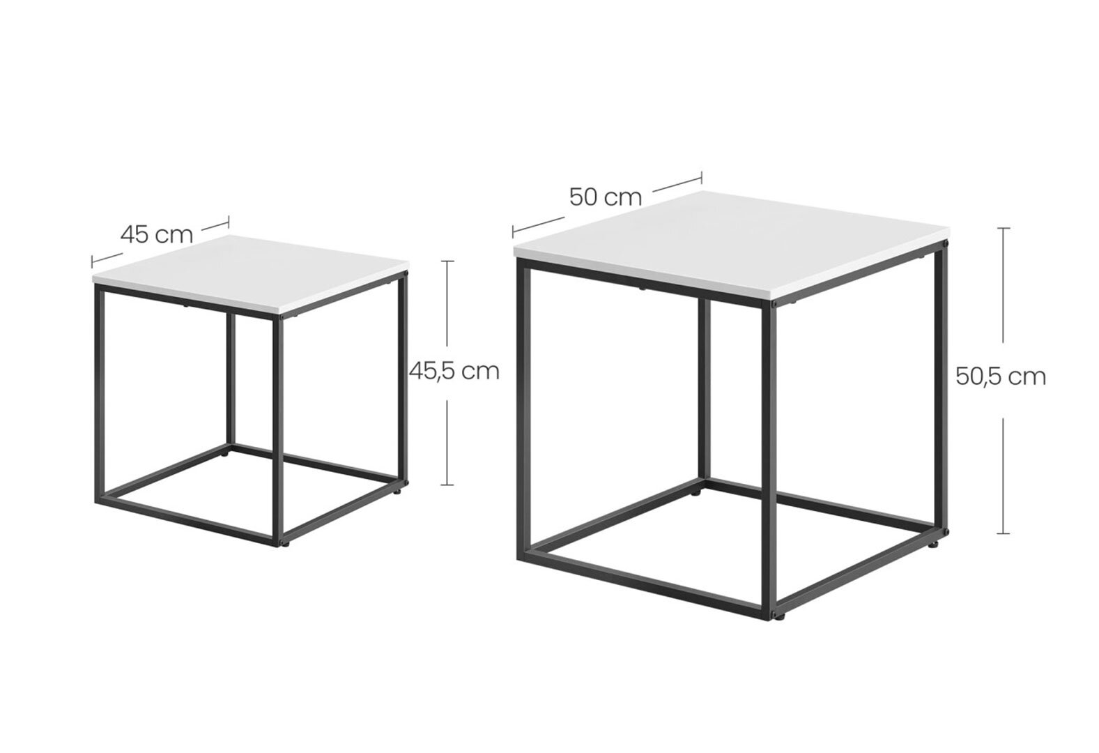 Фото 7 - Стіл журнальний Kredens furniture квадратний 2 шт, 50 / 45 см, білий / ніжки чорні