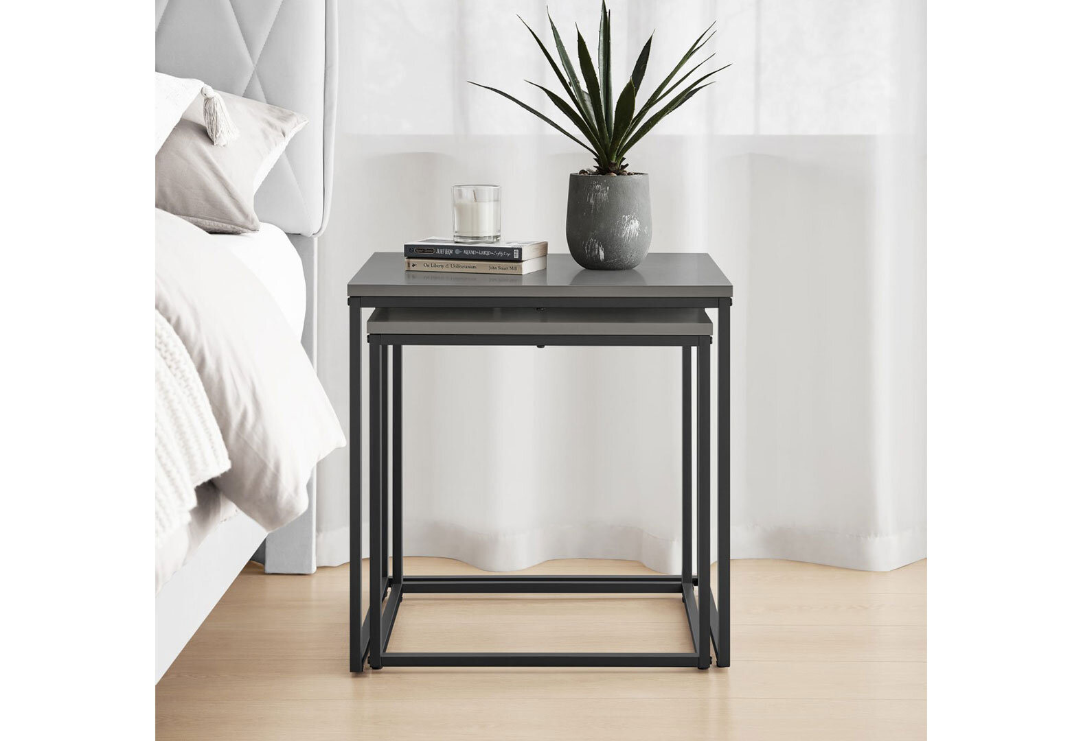 Фото 4 - Стіл журнальний Kredens furniture квадратний 2 шт, 50 / 45 см, бетон / ніжки чорні