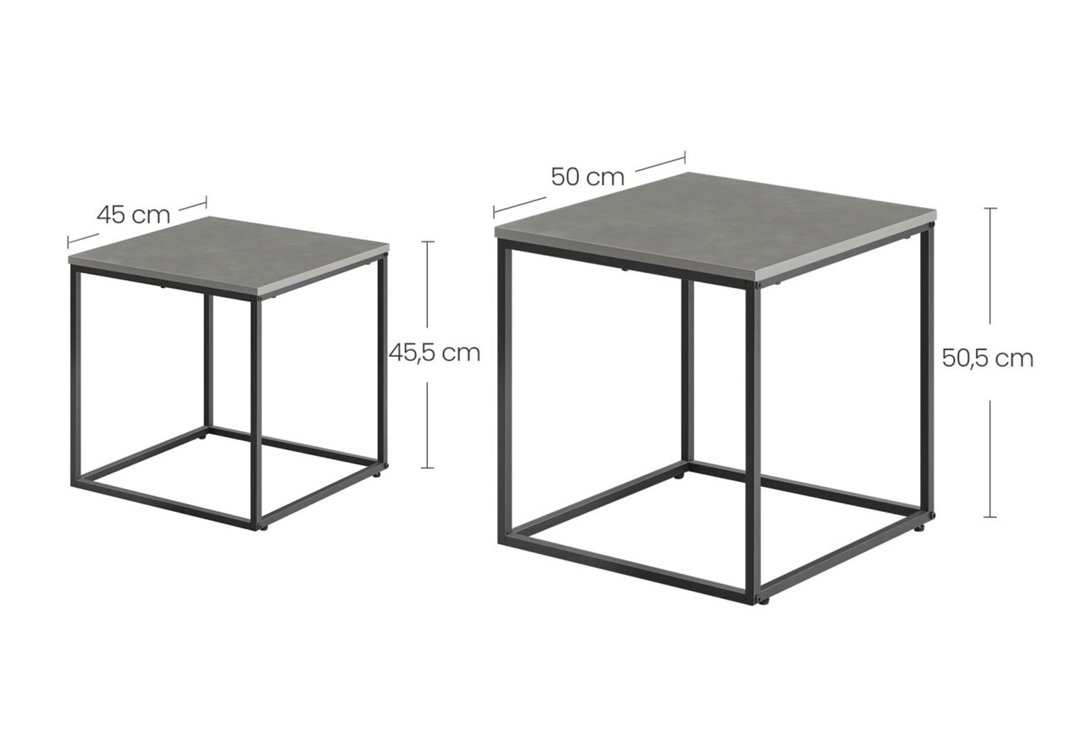 Фото 7 - Стіл журнальний Kredens furniture квадратний 2 шт, 50 / 45 см, бетон / ніжки чорні
