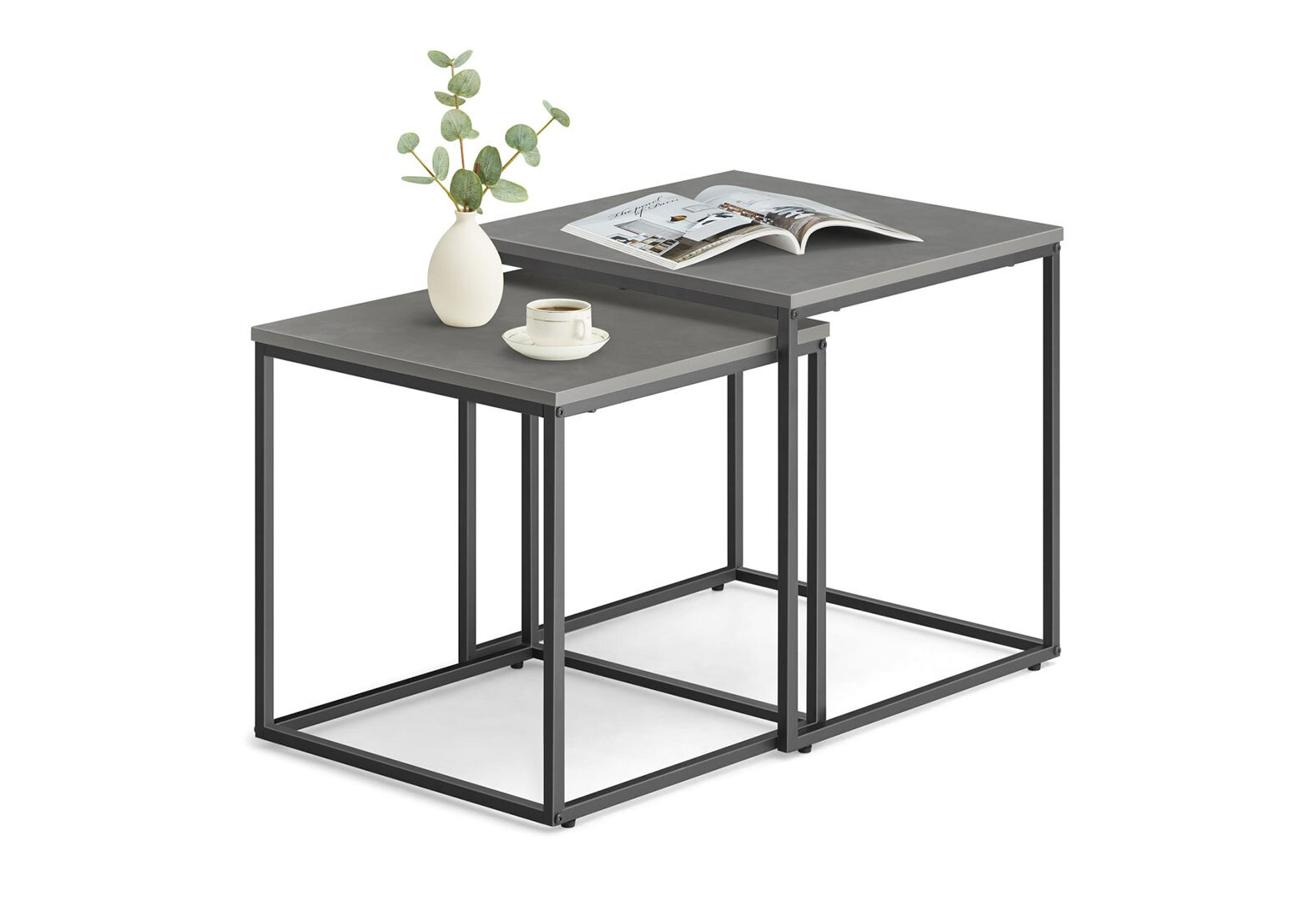 Фото 6 - Стіл журнальний Kredens furniture квадратний 2 шт, 50 / 45 см, бетон / ніжки чорні