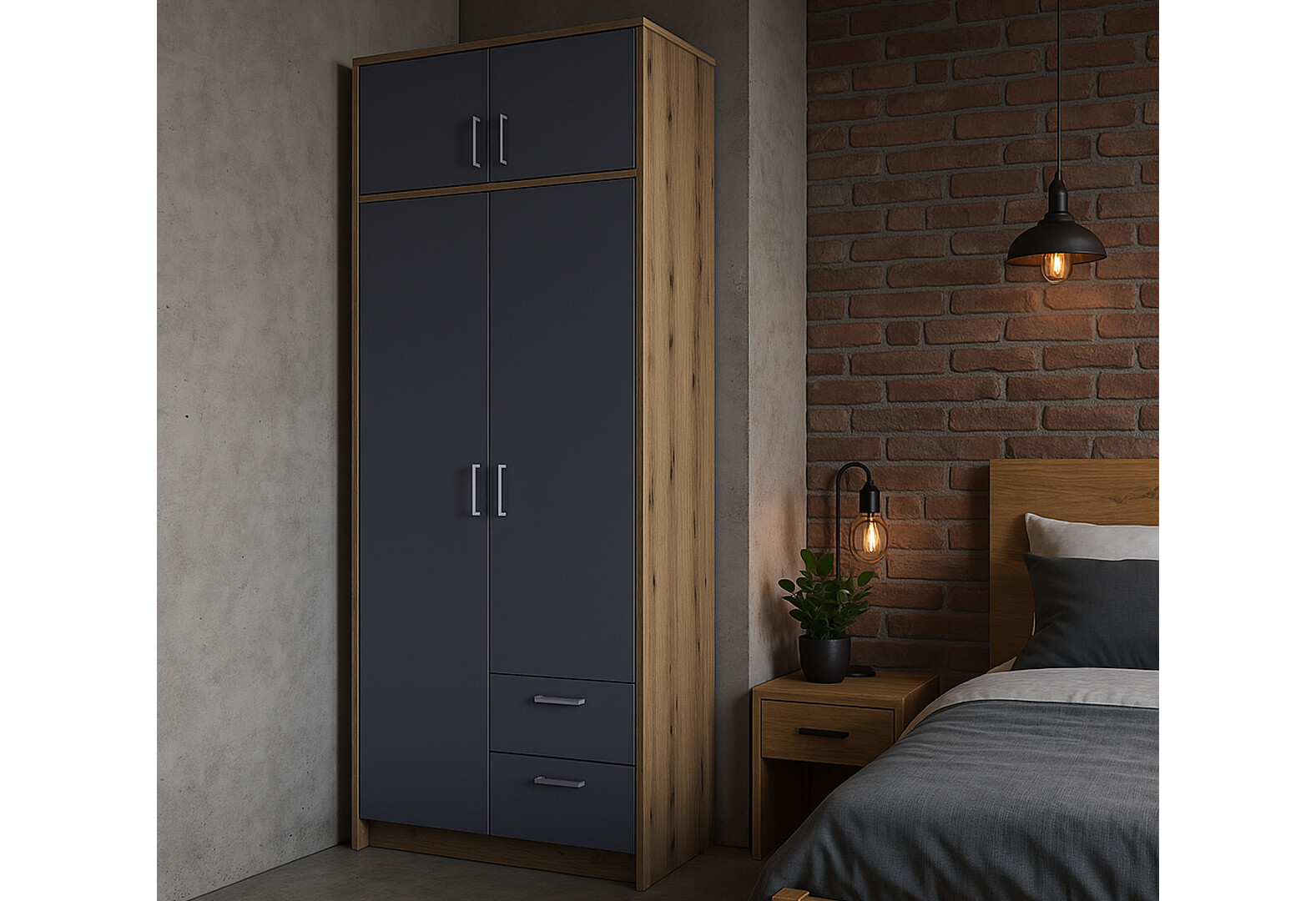 Фото 2 - Шкаф Doros Ронди 2-дверная с антресолей и 2 ящиками 82 см Дуб Артизан / Графит