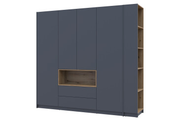 Фото Шафа Doros Дейл 4-дверна з нішею та 2 шухлядами + етажерка 234 см, Графіт / Дуб евок