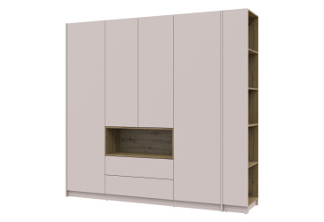 Фото Шафа Doros Дейл 4-дверна з нішею та 2 шухлядами + етажерка 234 см, Кашемір / Дуб Артізан