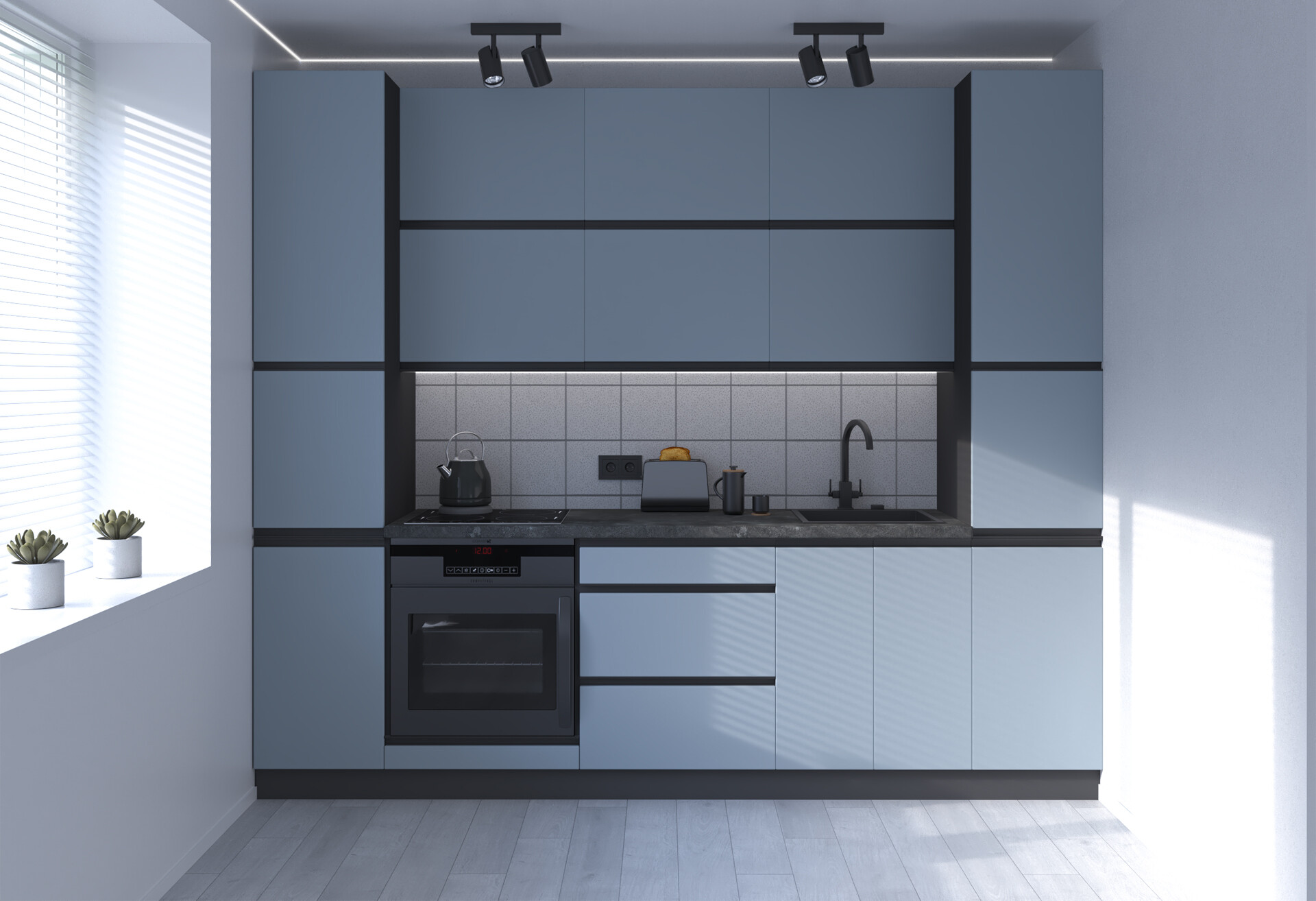 Фото 1 - Кухня Вип-Мастер Риолайн Люкс / RioLine Luxe Матова 260 см, антрацит / серо-голубой М06