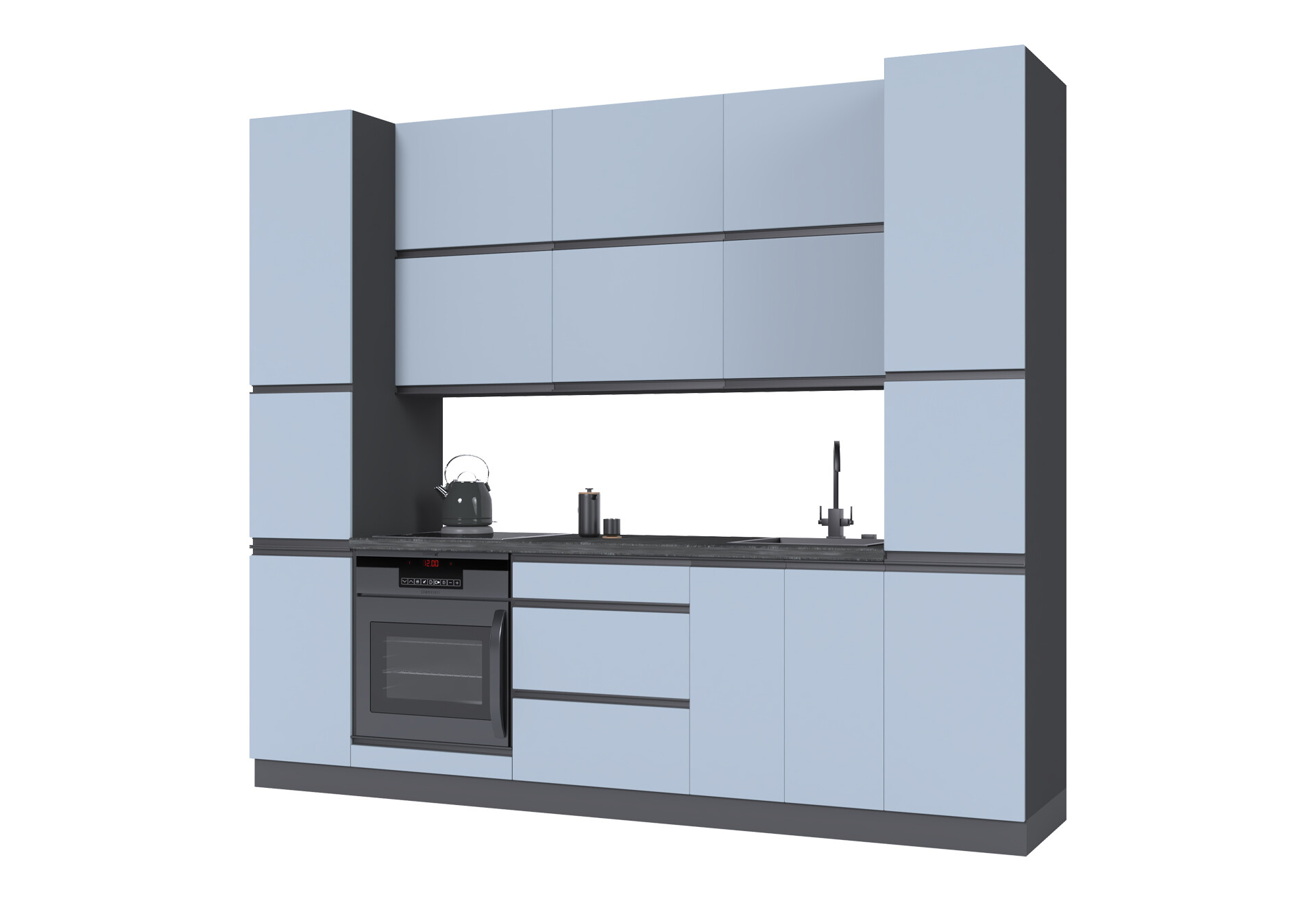Фото 2 - Кухня Вип-Мастер Риолайн Люкс / RioLine Luxe Матова 260 см, антрацит / серо-голубой М06