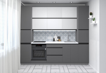 Фото Кухня Вип-Мастер Риолайн Люкс / RioLine Luxe Матова 260 см, белый / серый