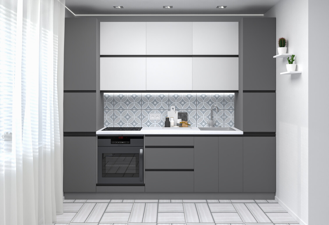 Фото Кухня Вип-Мастер Риолайн Люкс / RioLine Luxe Матова 260 см, белый / серый