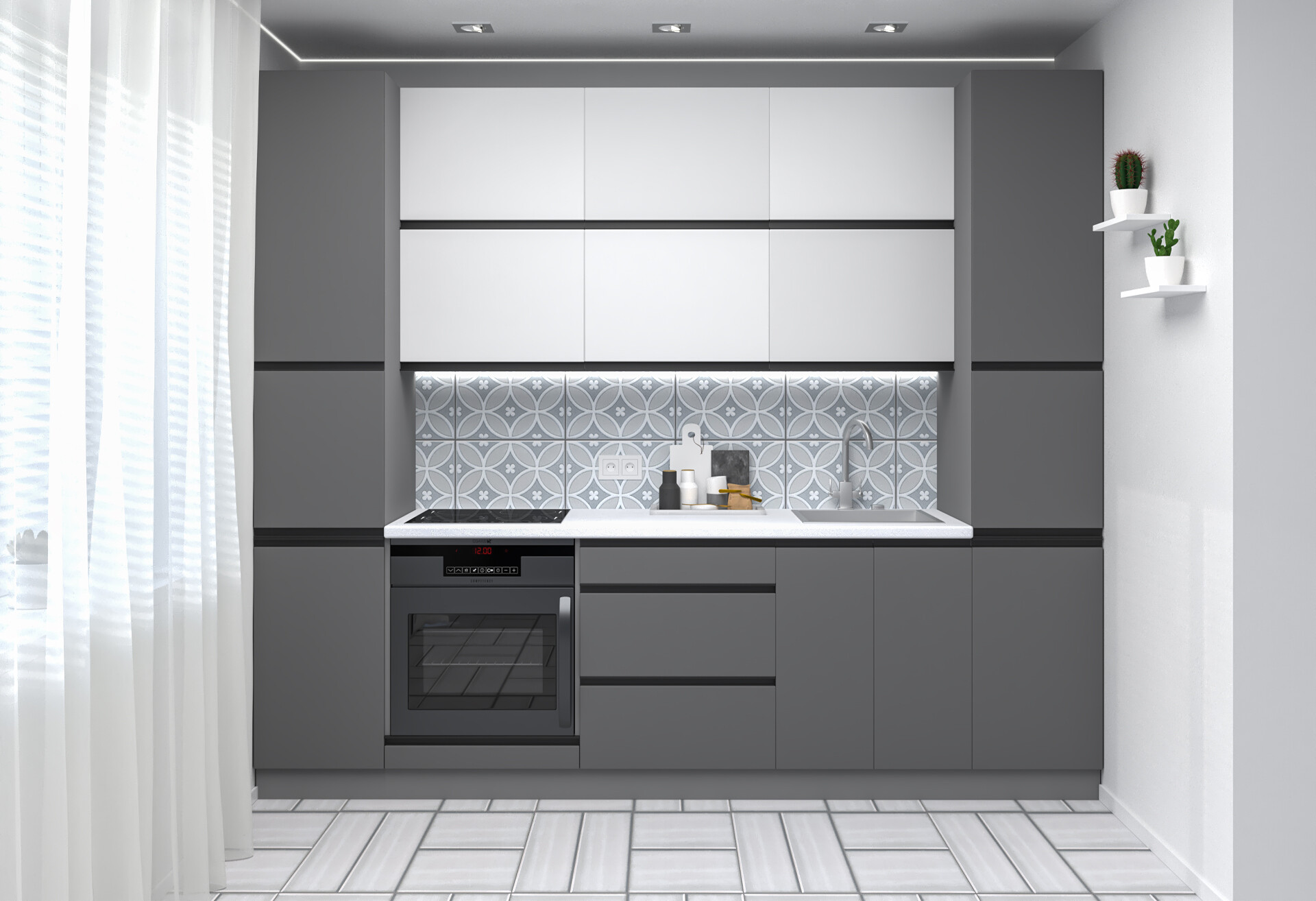 Фото 1 - Кухня Вип-Мастер Риолайн Люкс / RioLine Luxe Матова 260 см, белый / серый