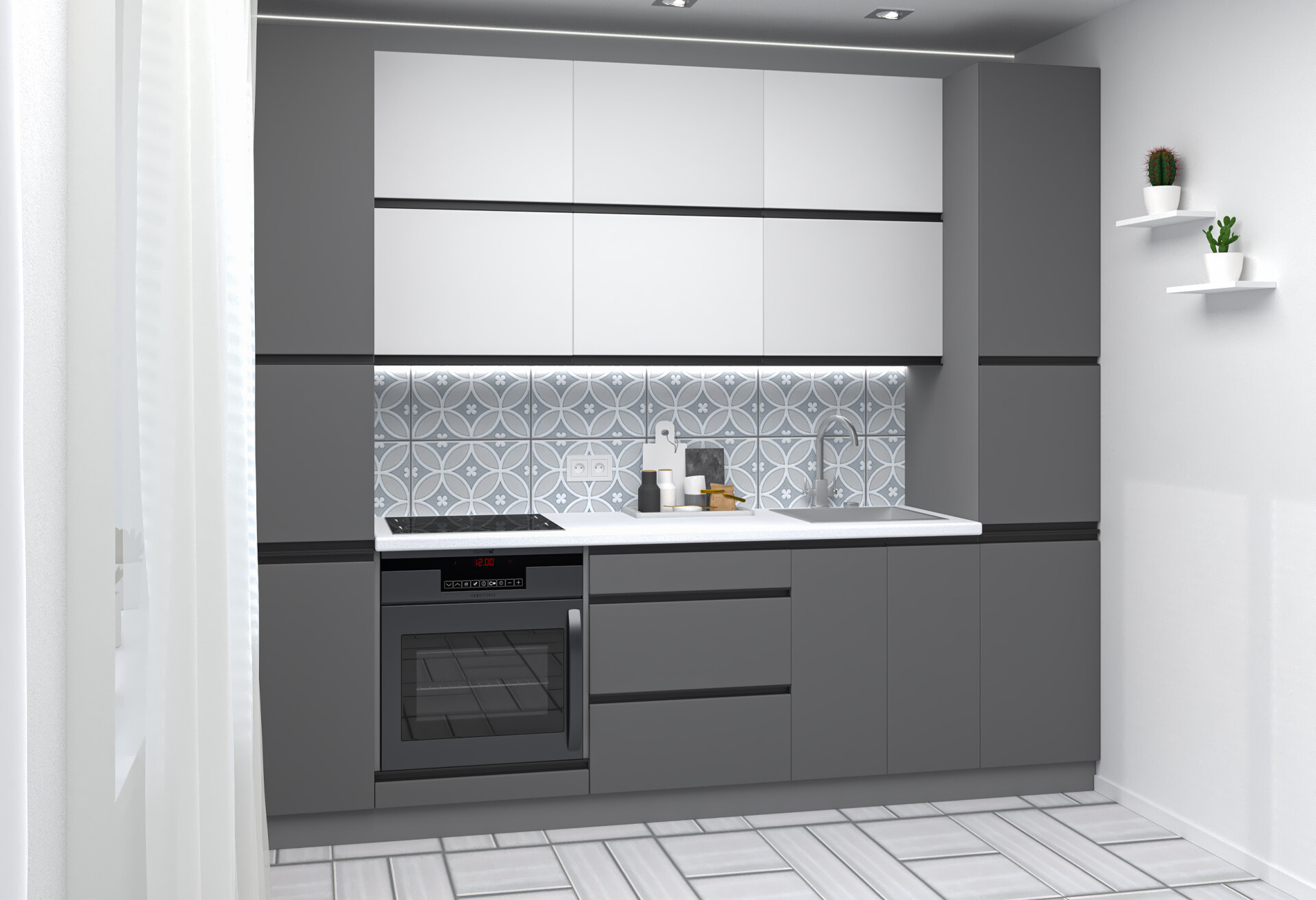 Фото 5 - Кухня Вип-Мастер Риолайн Люкс / RioLine Luxe Матова 260 см, белый / серый