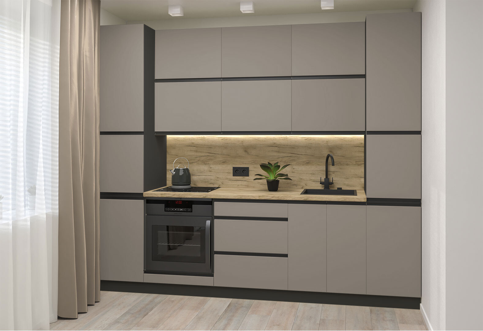 Фото 1 - Кухня Вип-Мастер Риолайн Люкс / RioLine Luxe Матова 260 см, Светло-коричневый М02