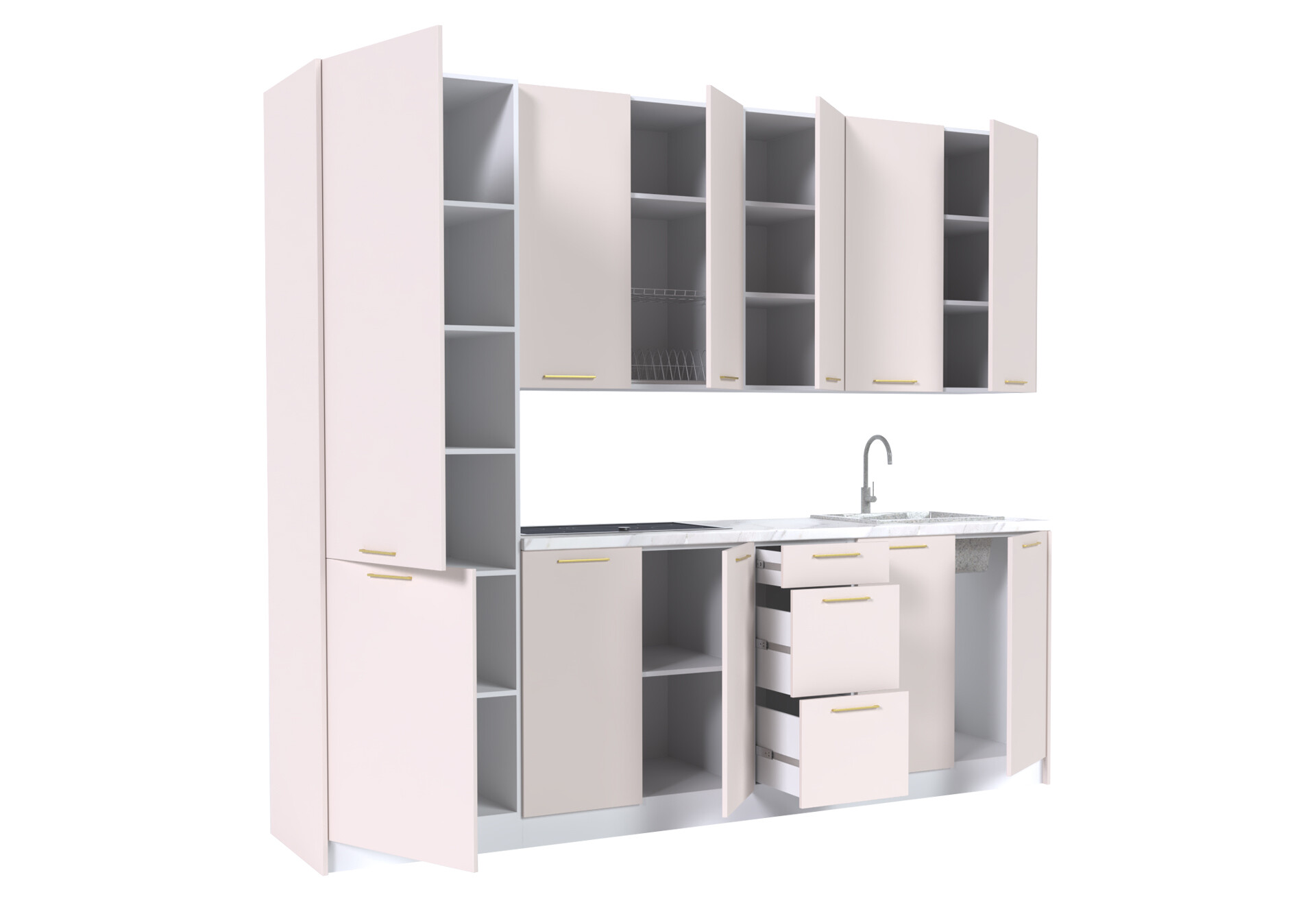 Фото 3 - Кухня МироМарк Лео / Leo 260 см, белый / кашемир, ручки золото