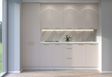 Фото Кухня МироМарк Лео / Leo 260 см, белый / кашемир, ручки золото