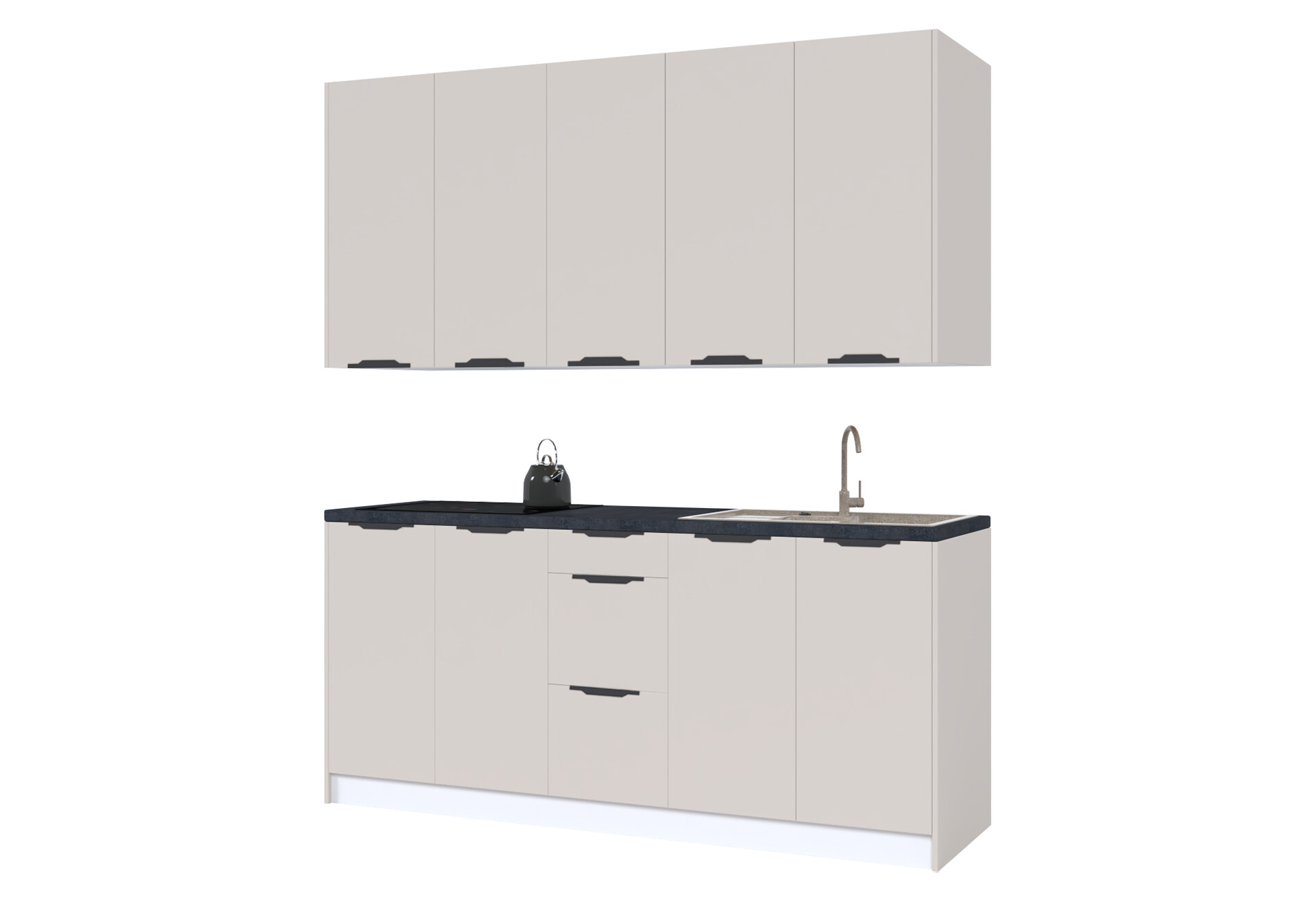 Фото 2 - Кухня МироМарк Лео / Leo 200 см, белый / кашемир, ручки черные