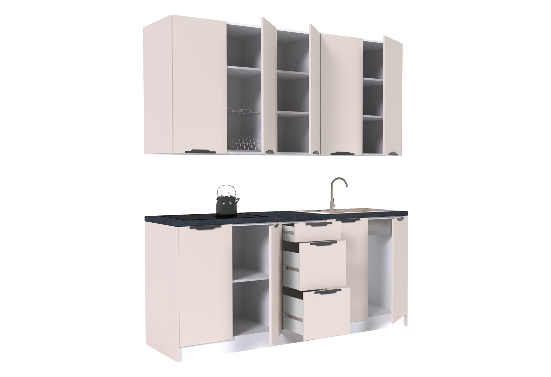 Фото 4 - Кухня МироМарк Лео / Leo 200 см, белый / кашемир, ручки черные