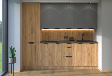 Фото Кухня МироМарк Лео / Leo 260 см, графит / дуб крафт