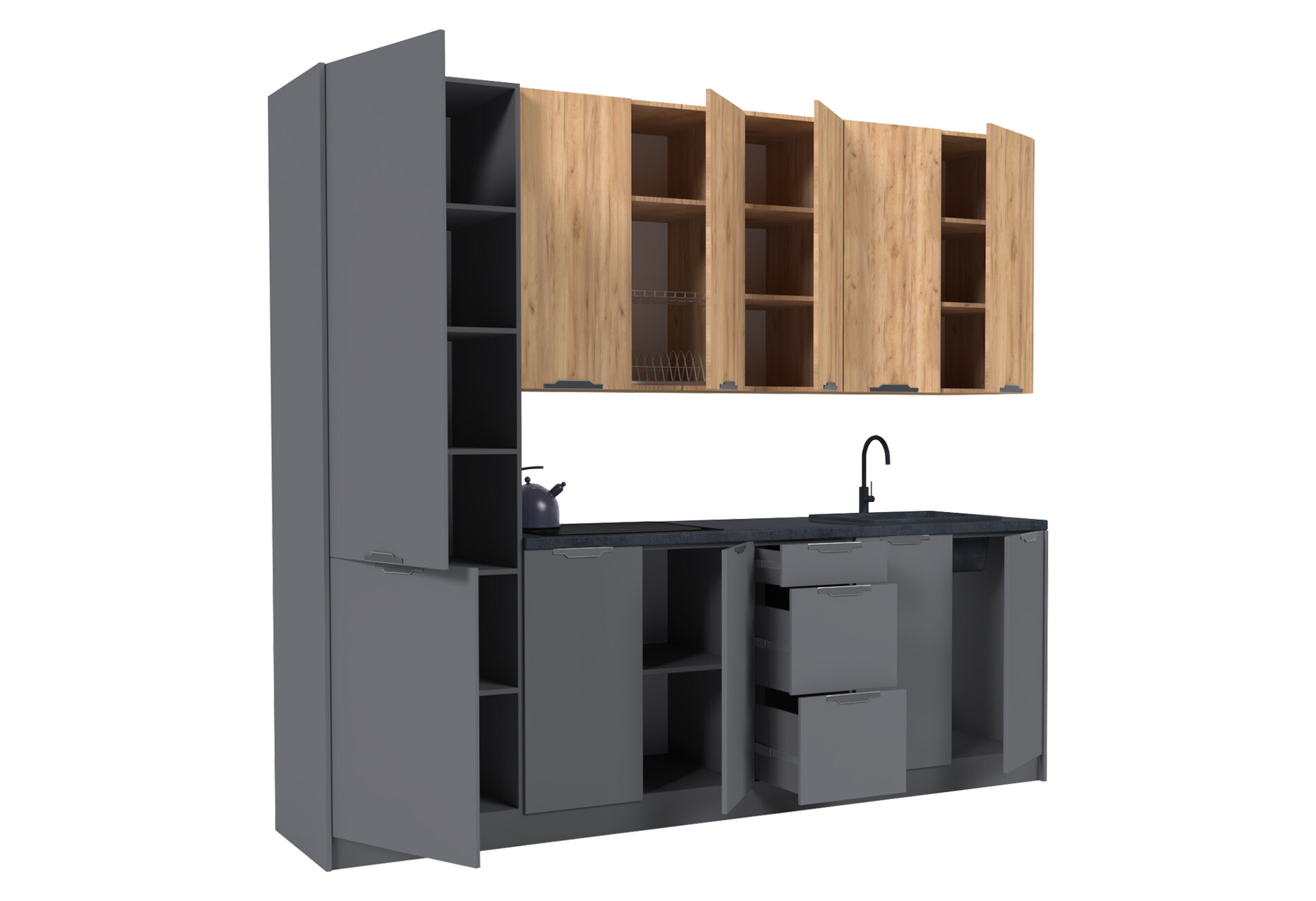 Фото 4 - Кухня МироМарк Лео / Leo 260 см, дуб крафт / графит