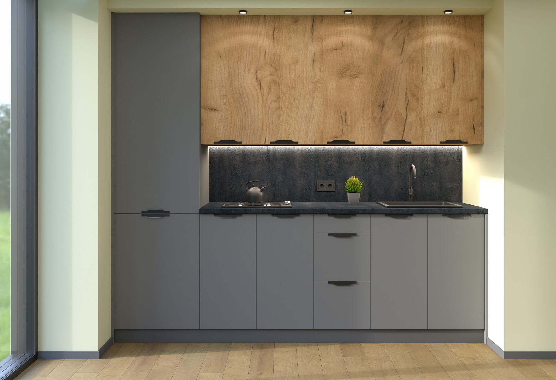 Фото 1 - Кухня МироМарк Лео / Leo 260 см, дуб крафт / графит