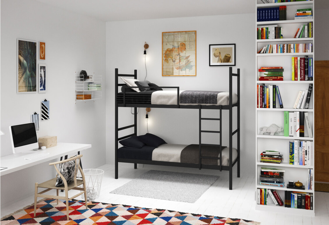 Фото Ліжко двоярусне Tenero Лідс розбірне металеве із вкладом метал + ДВП 80х190