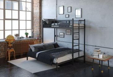 Фото Ліжко двоярусне / трьохспальне Tenero Фулхем металеве із вкладом метал + ДВП 80/180х200