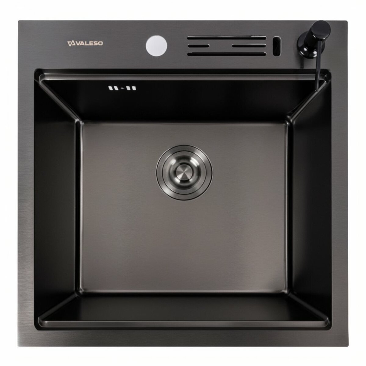 Фото 1 - 50*50 Мийка PVD чорна Valeso Handmade з підставкою для ножів (сифон круглий, 3,0/0,8) Platinum