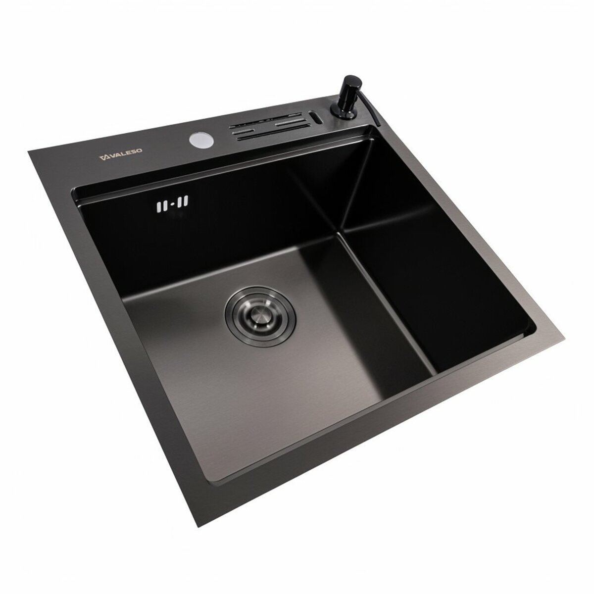 Фото 4 - 50*50 Мийка PVD чорна Valeso Handmade з підставкою для ножів (сифон круглий, 3,0/0,8) Platinum