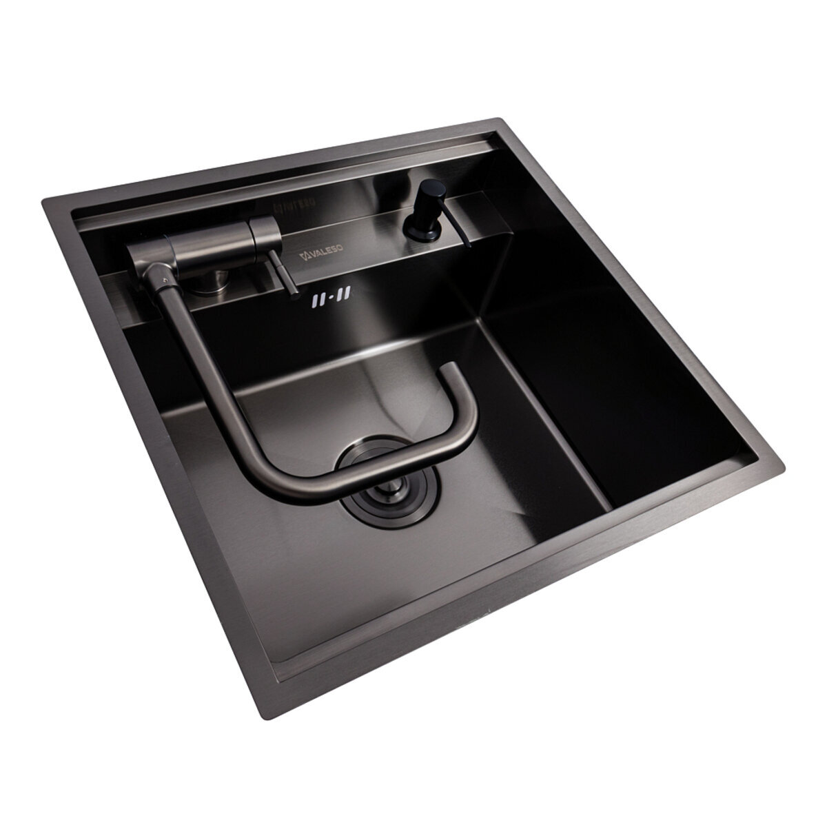 Фото 4 - Кухонна мийка CM 50*50 прихована PVD чорна VALESO Handmade (змішувач в комплекті) Платинум