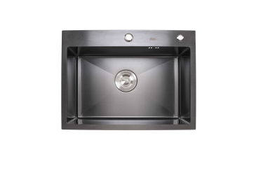Фото Кухонна мийка VALESO Handmade PVD 600х450х220 чорна (товщина 3,0/1,5 мм + дозатор в комплекті) Platinum