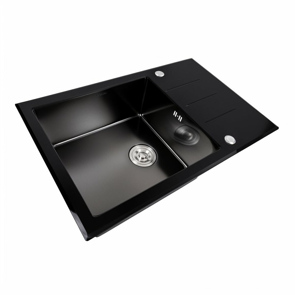 Фото 4 - Кухонна мийка скляна CM 78*50 PVD VALESO Handmade чорна Платинум