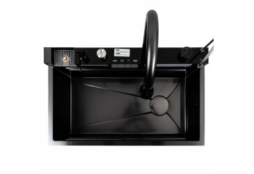 Фото Кухонна мийка CM 75*46C PVD чорна Platinum Handmade "ВОДОСПАД" (Декор) Платинум