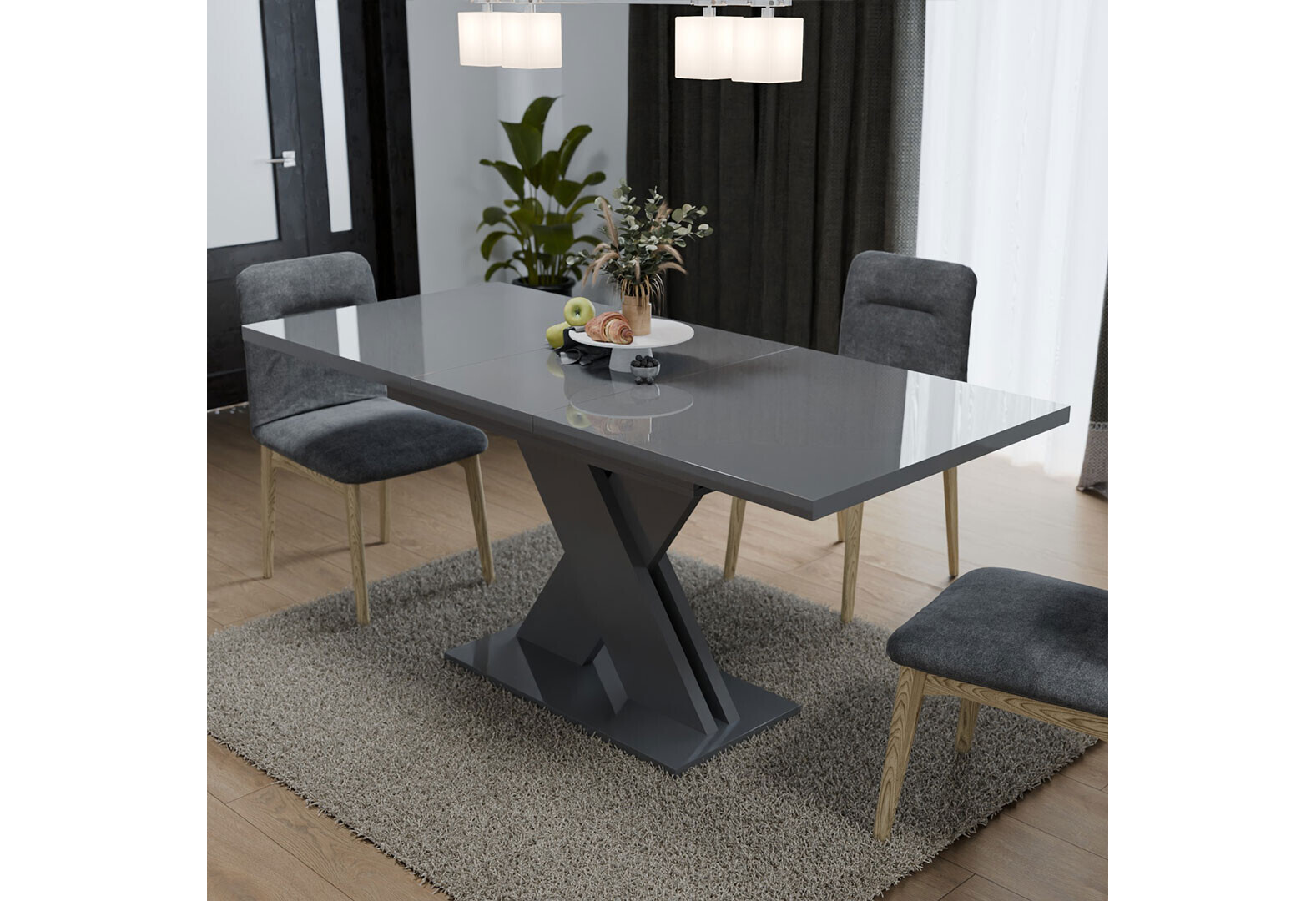 Фото 3 - Стіл Неман Ламар розсувний 140/180х80, сірий глянець