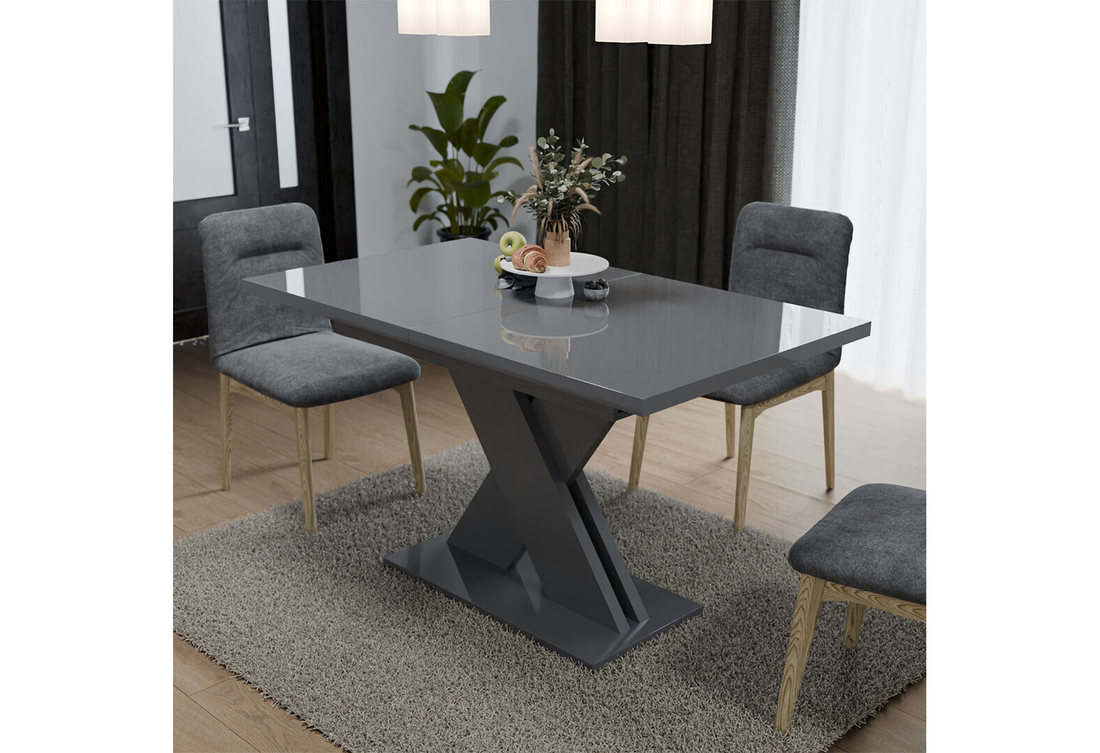 Фото 2 - Стіл Неман Ламар розсувний 140/180х80, сірий глянець