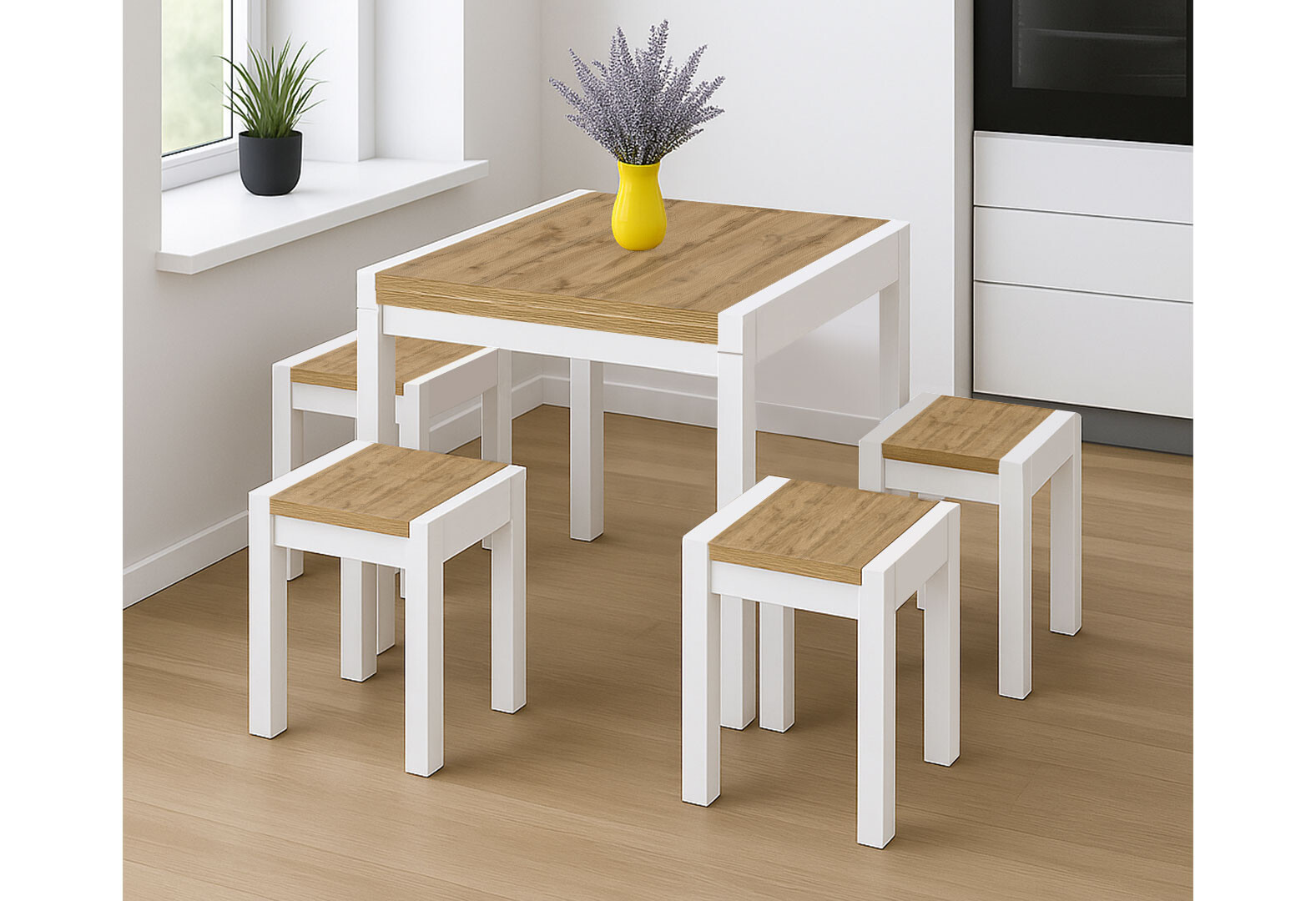 Фото 2 - Стол обеденный Крос белый / дуб тахо Viant